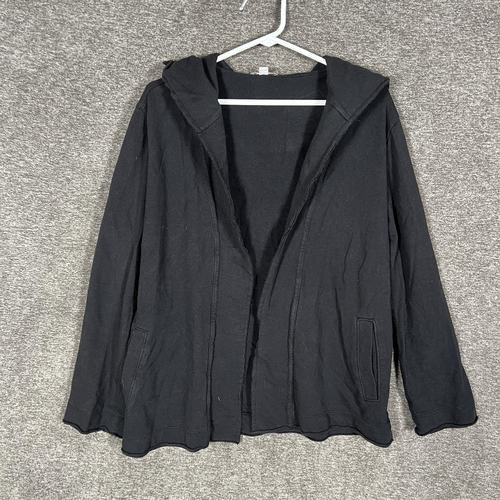 James Perse Jacket Womens 1 Black Hooded Open Front Cotton Jersey Lightweight